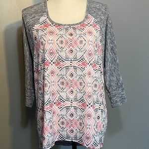 Gray Print Pullover Top